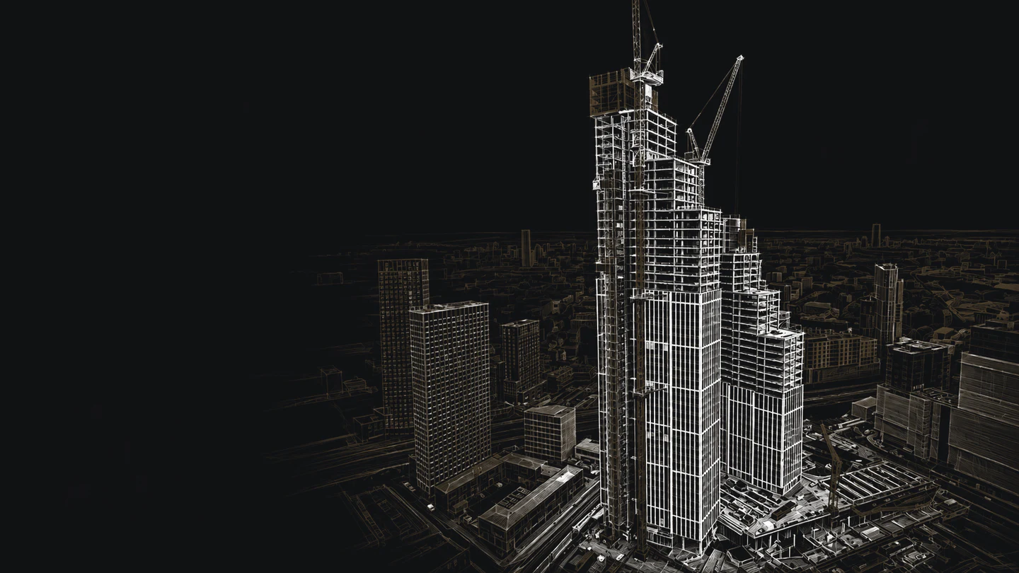 Illustrative white-line model of a residential development.